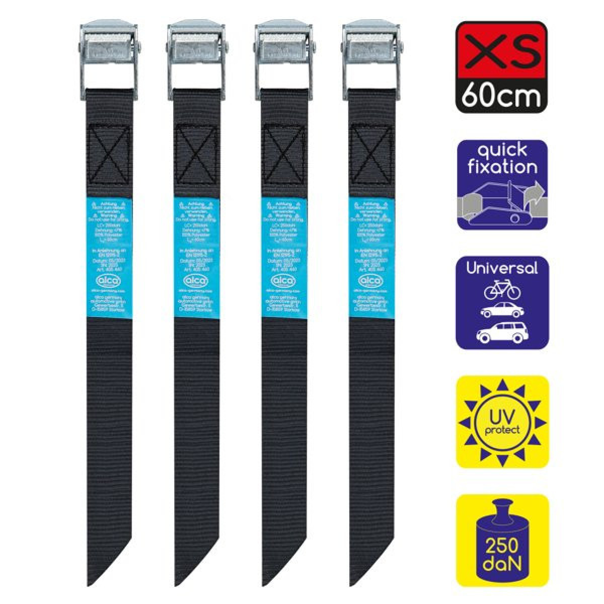 ALCA stiprināšanas siksnas 4x60cm, ar ātrās atbrīvošanas sprādzi 