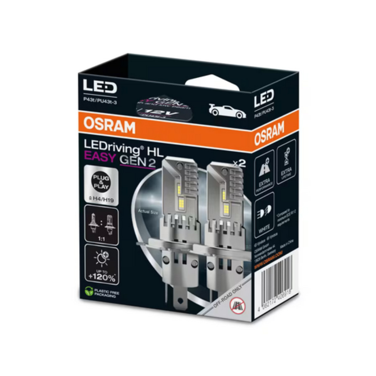 OSRAM automašīnu spuldzes LEDriving HL EASY GEN2 H4/H19, 2 gab.