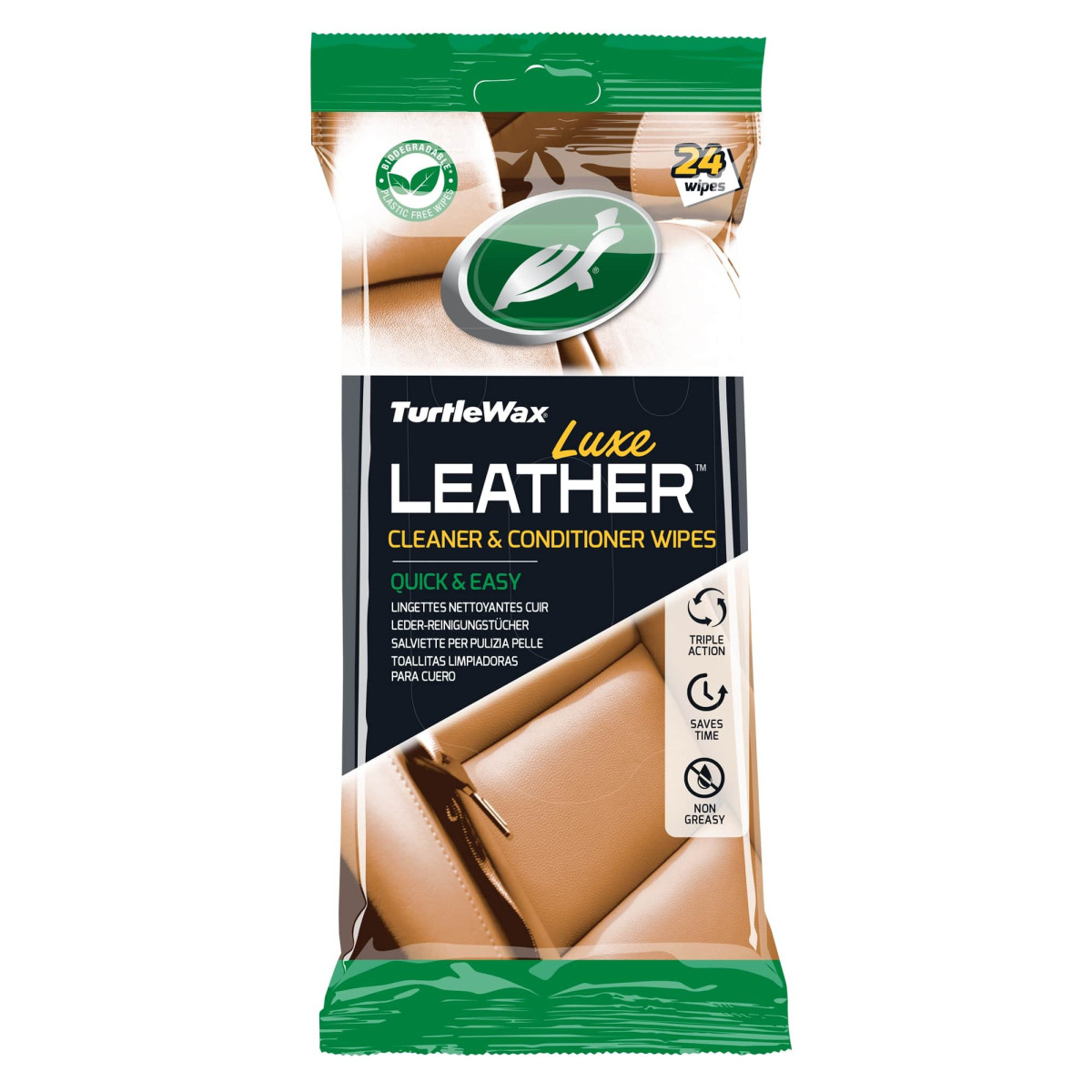 TURTLE WAX Luxe Leather Wipes, mitrās salvetes ādai, 24 gab.