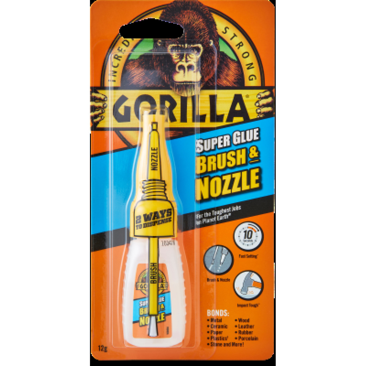 GORILLA Superglue Brush & Nozzle, universāla momentlīme, 12 g