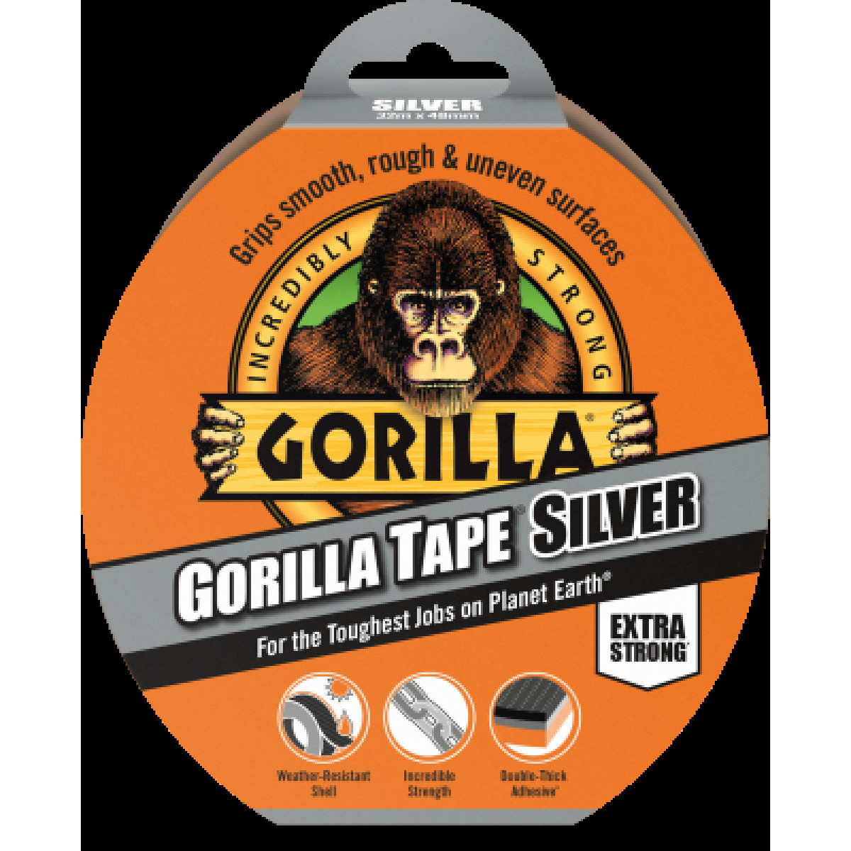 Gorilla Tape Silver 32mx48mm, līmlente, pelēka
