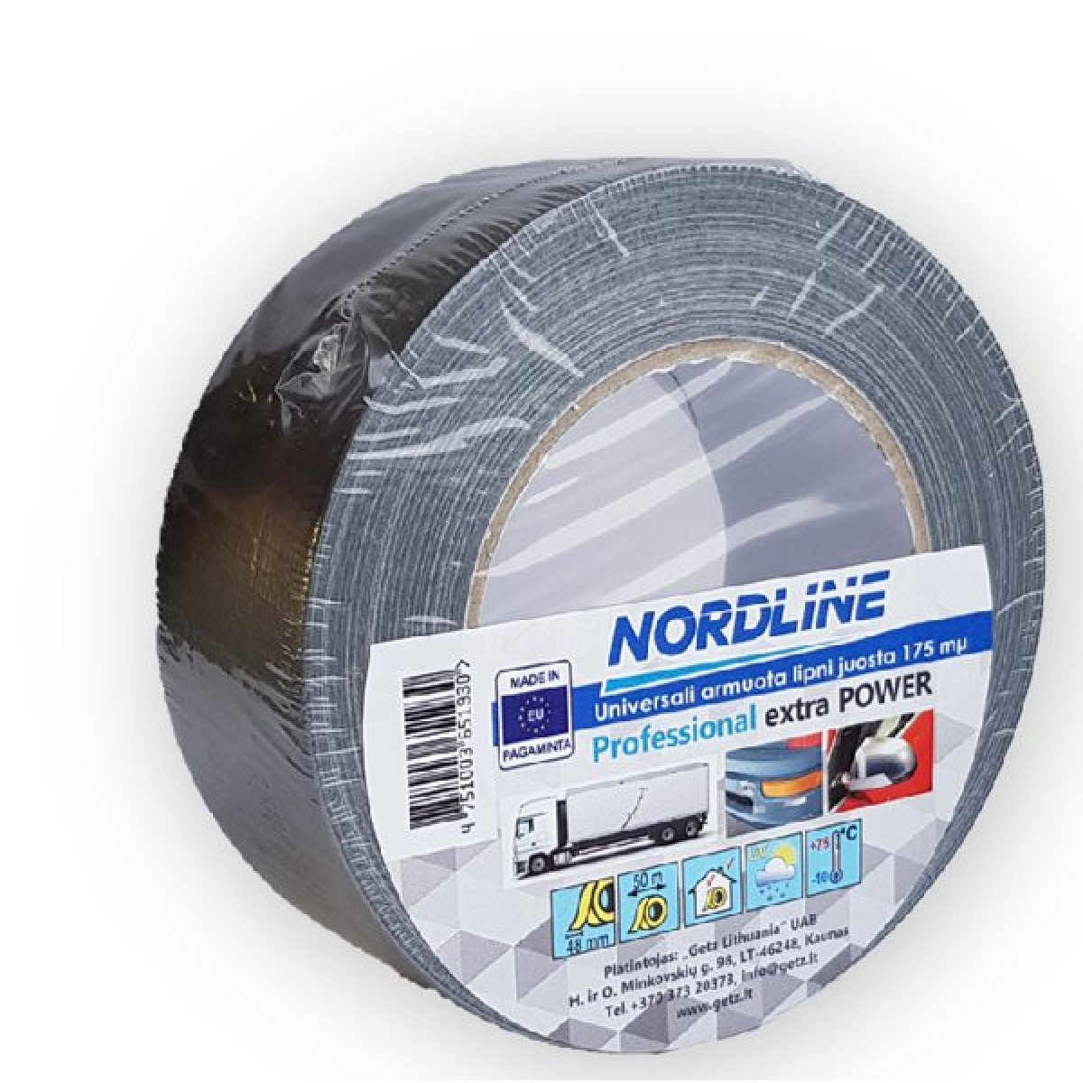 NORDLINE PREMIUM pastiprināta auduma lente, mitrumizturīga, pelēka, 48 mm x 50 m