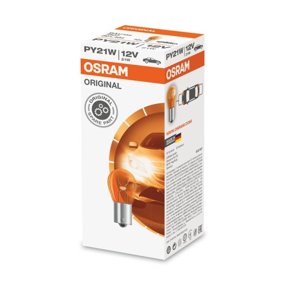 OSRAM automašīnas spuldze 21W 12V BAU15S (dzeltena), 1 gab.