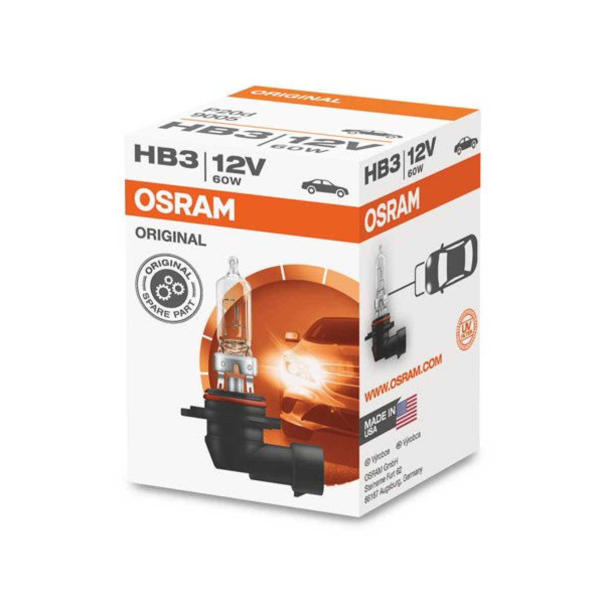 OSRAM automašīnas spuldze HB3 60W 12V P20D (amerikāņu automašīnām), 1 gab.