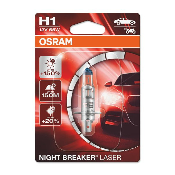 OSRAM automašīnas spuldze NIGHT BREAKER LASER +150% H1 55W 12V P14.5S, 1 gab.