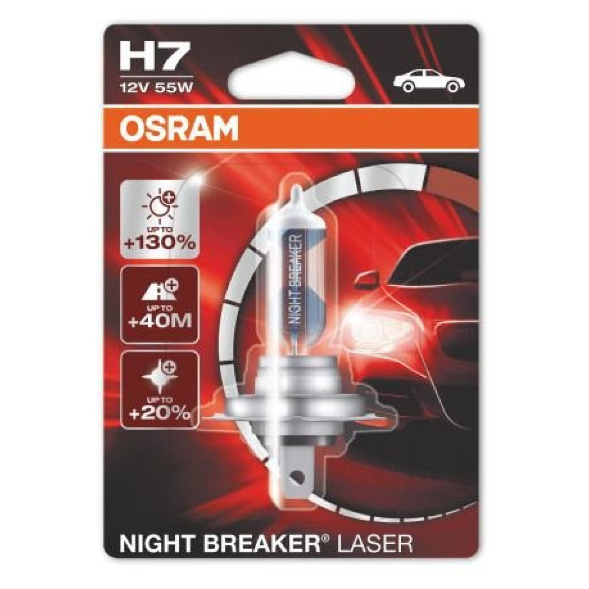 OSRAM automašīnas spuldze Night Breaker Laser H7 55W 12V PX26D, 1 gab.