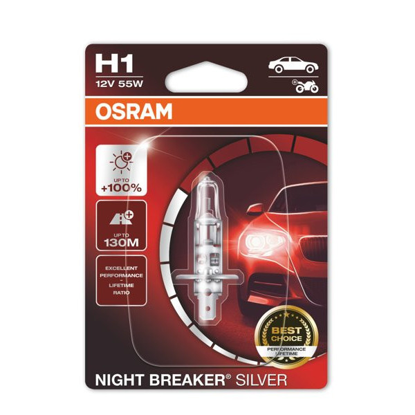 OSRAM automašīnas spuldze NIGHT BREAKER SILVER +100% H1 55W 12V P14.5S, 1 gab.