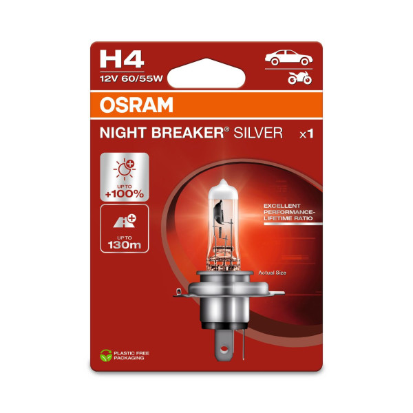 OSRAM automašīnas spuldze NIGHT BREAKER SILVER +100% H4 60/55W 12V P43T, 1 gab.