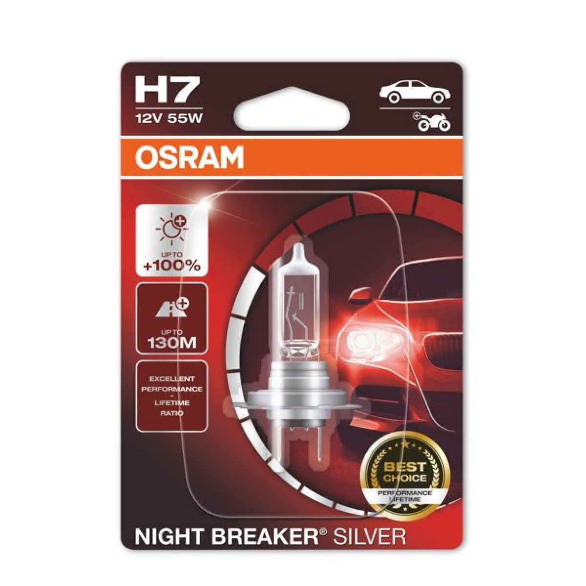 OSRAM automašīnas spuldze NIGHT BREAKER SILVER +100% H7 55W 12V PX26D, 1 gab.