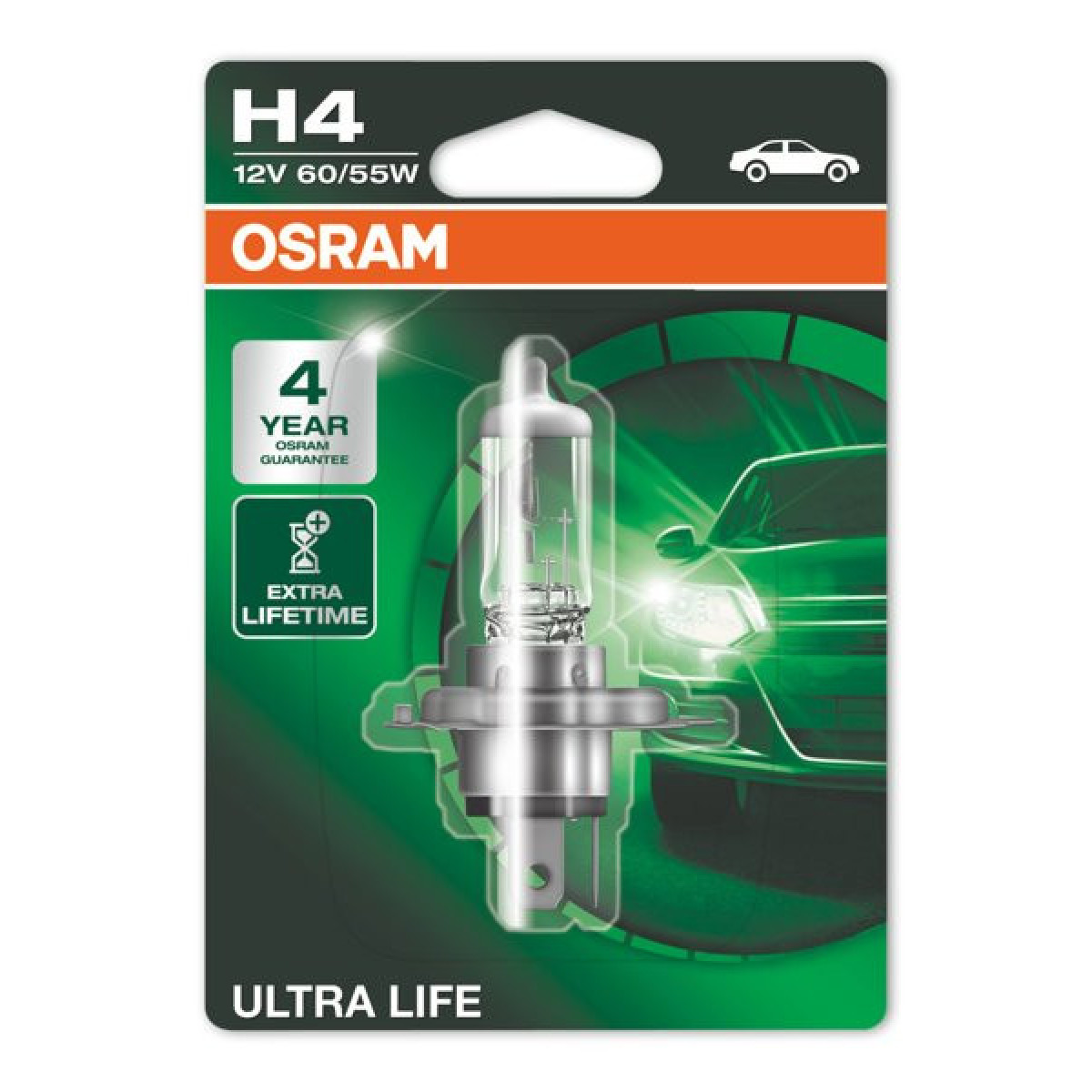 OSRAM automašīnas spuldze, ULTRA LIFE H4 60/55W 12V P43T, 1 gab.