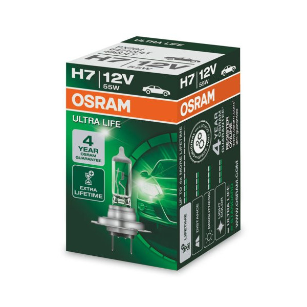 OSRAM automašīnas spuldze, ULTRA LIFE H7 55W 12V PX26D, 1 gab.