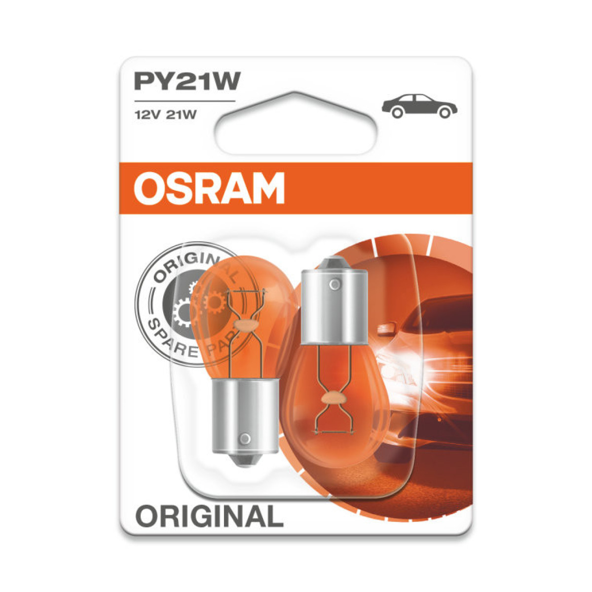 OSRAM automašīnu spuldzes 21W 12V BAU15S (dzeltenas), 2 gab.