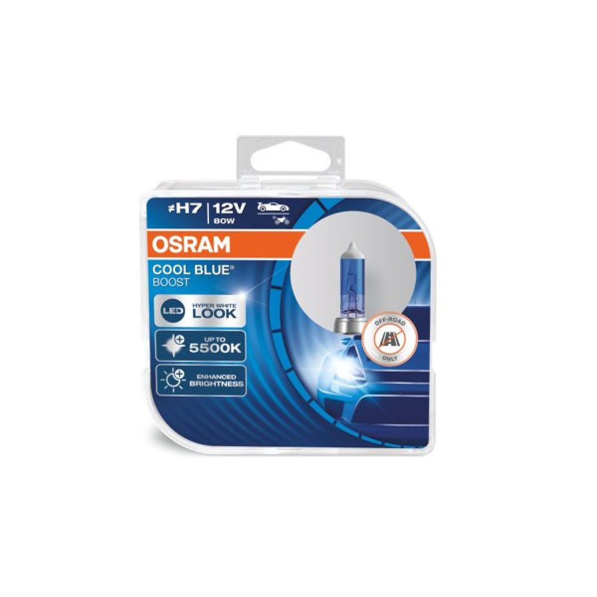 OSRAM Cool Blue Boost H7 PX26D, automašīnu spuldzes, 80W 12V, 2 gab.