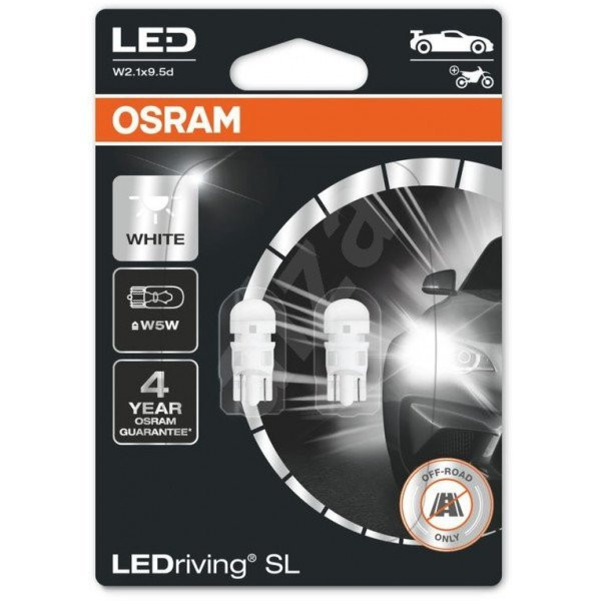 OSRAM automašīnu spuldzes LED Retrofit 1W 12V W2.1x9.5D, 2 gab.