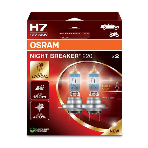 OSRAM automašīnu spuldzes NIGHT BREAKER +220% H7 55W 12V PX26D, 2 gab.