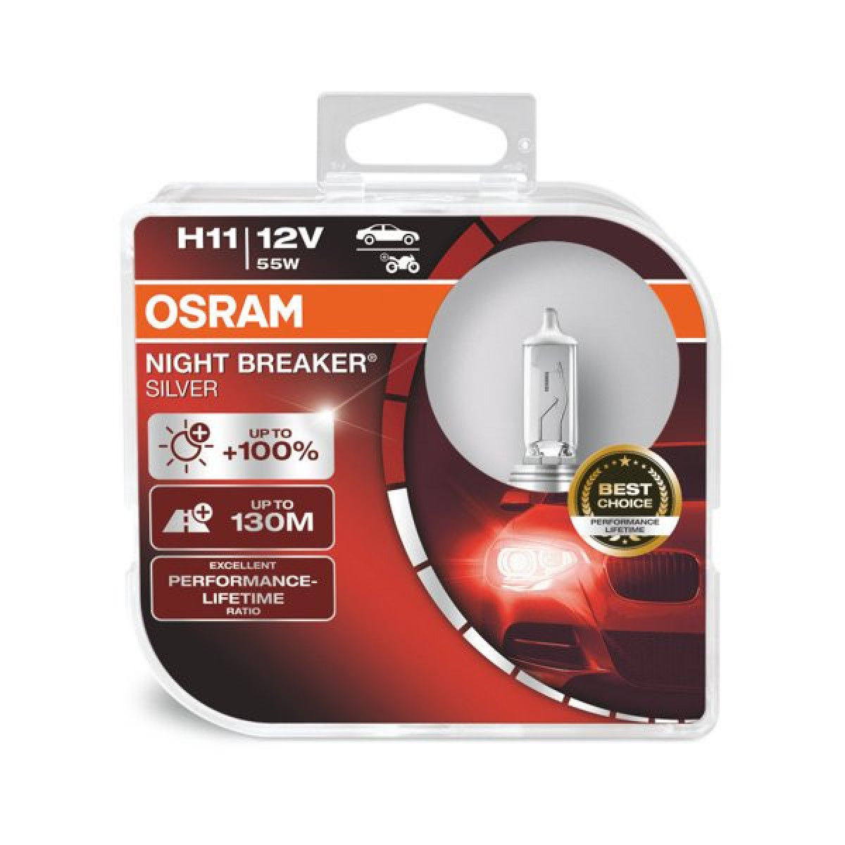 OSRAM Night Breaker Silver +100% PGJ19-2, automašīnu spuldzes, H11 55W 12V, 2 gab.