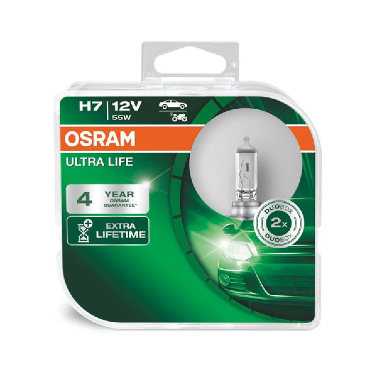 OSRAM automašīnu spuldzes, ULTRA LIFE H7 55W 12V PX26D, 2 gab.