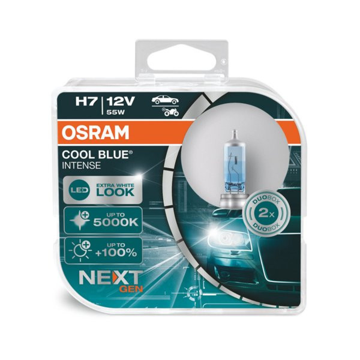 OSRAM automašīnu spuldzes COOL BLUE INTENSE H7 NEXT GEN 5000K 55W 12V PX26D, 2 gab.
