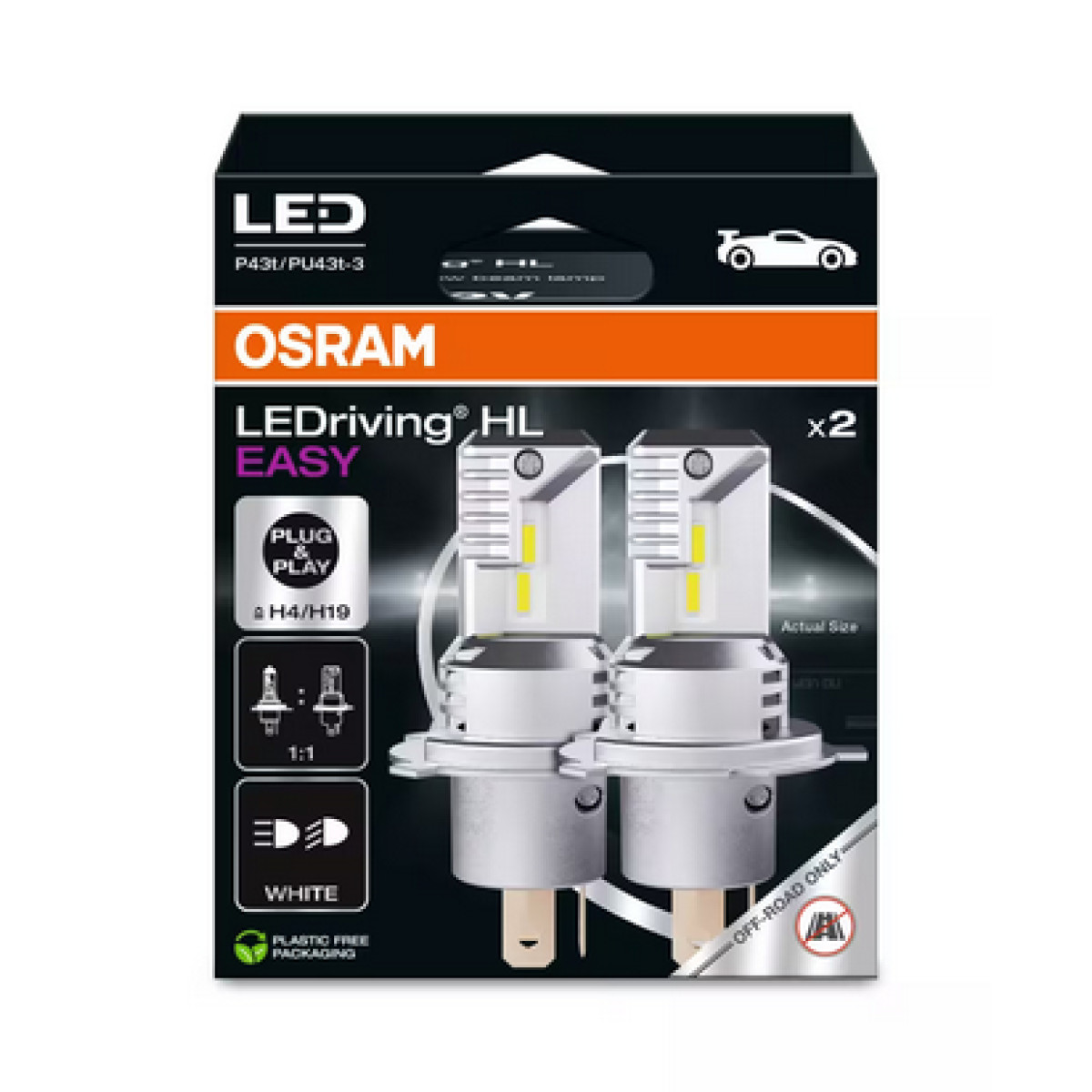 OSRAM LED automašīnu spuldzes H4/H19 12V 1400/1150lm(HB/LB) 6000K, 2 gab.