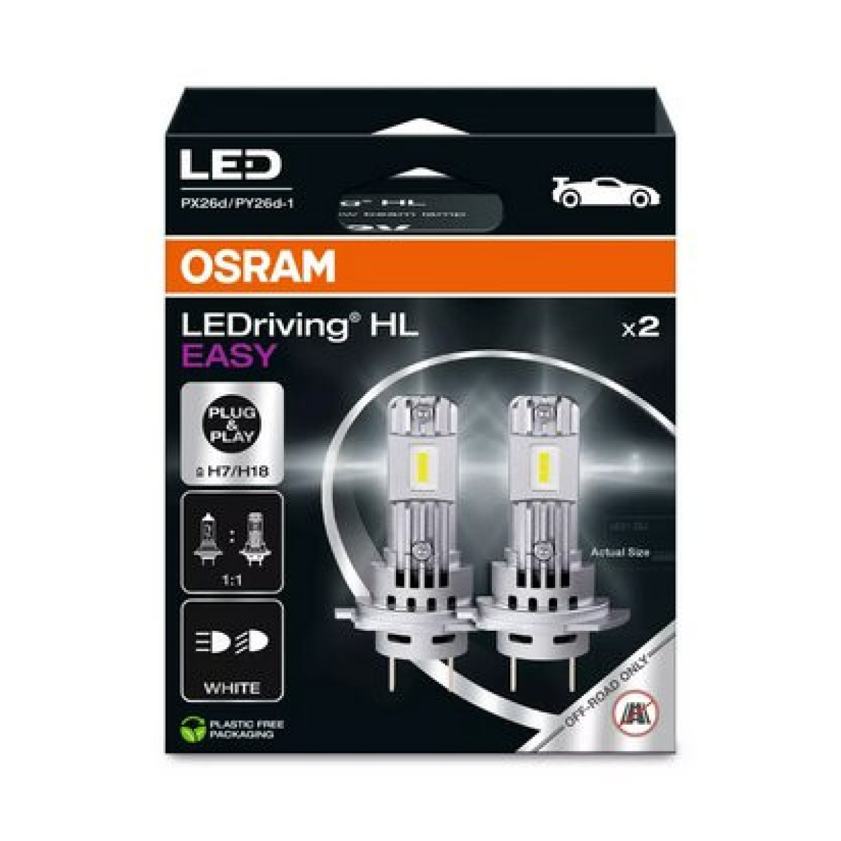OSRAM LEDriving HL EASY GEN2 H7/H18, automašīnu spuldzes, 12V 16W 6500K 1400lm, 2 gab.