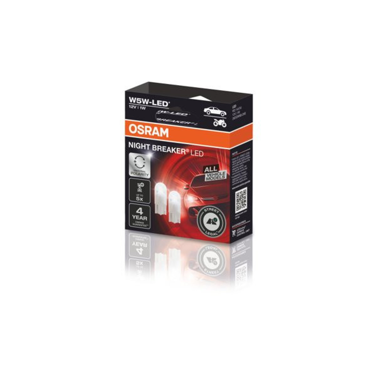 OSRAM automašīnu spuldzes NIGHT BREAKER LED W5W Street 1W 5700K 50lm (2825), 2 gab.