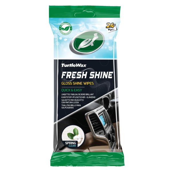 TURTLE WAX Fresh shine gloss wipes, spīdīgas salona plastmasas salvetes, 24 gab.