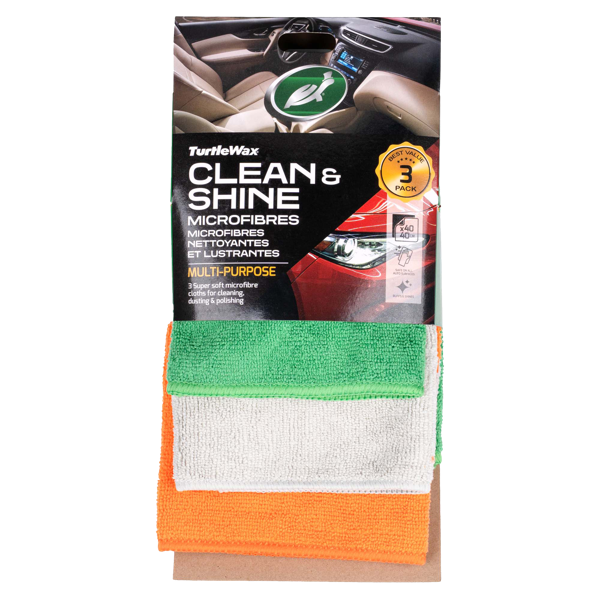 TURTLE WAX Universālas mikrošķiedras lupatiņas "Clean and Shine", 3 gab., 40 x 40 cm