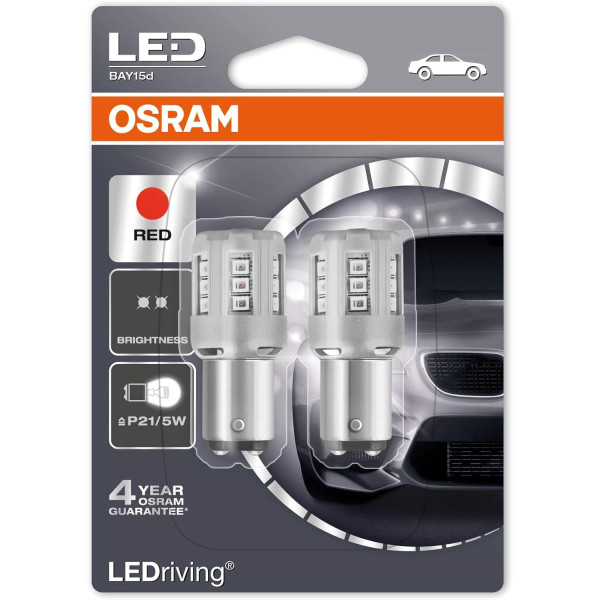 OSRAM automašīnu spuldzes LED 12V P21/5W Red, 2 gab.