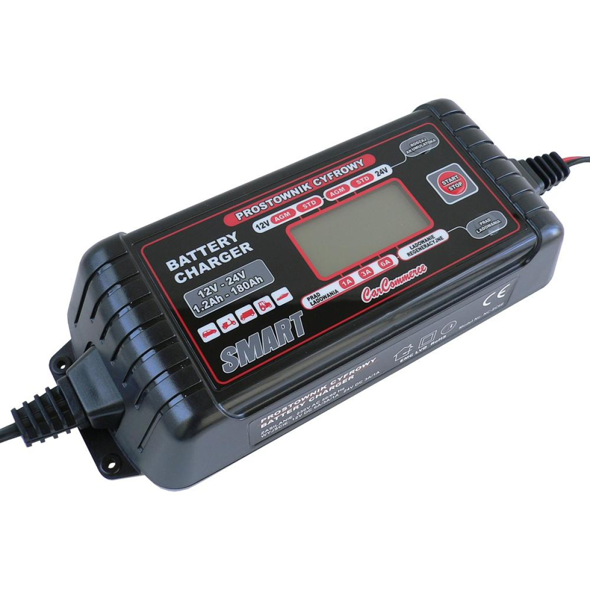 Automātiskais digitālais akumulatora lādētājs SMART NC-SC6E 12V-24V 1A/3A/6A 42909 Automātiskais digitālais akumulatora lādētājs SMART NC-SC6E 12V-24V 1A/3A/6A 42909