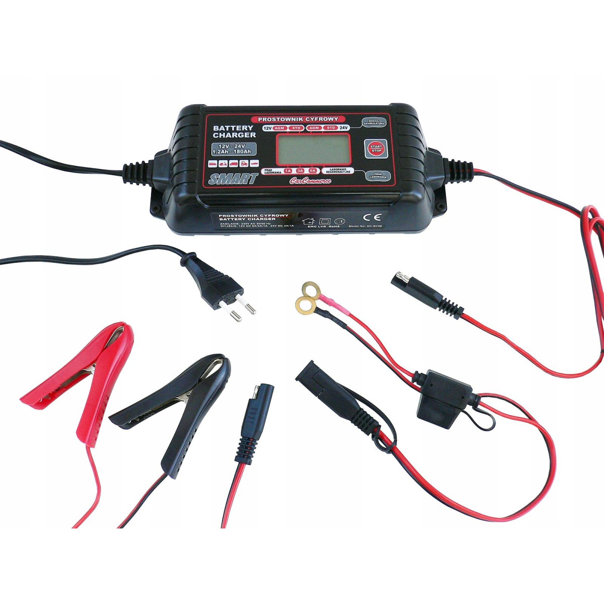 Automātiskais digitālais akumulatora lādētājs SMART NC-SC6E 12V-24V 1A/3A/6A 42909 Automātiskais digitālais akumulatora lādētājs SMART NC-SC6E 12V-24V 1A/3A/6A 42909