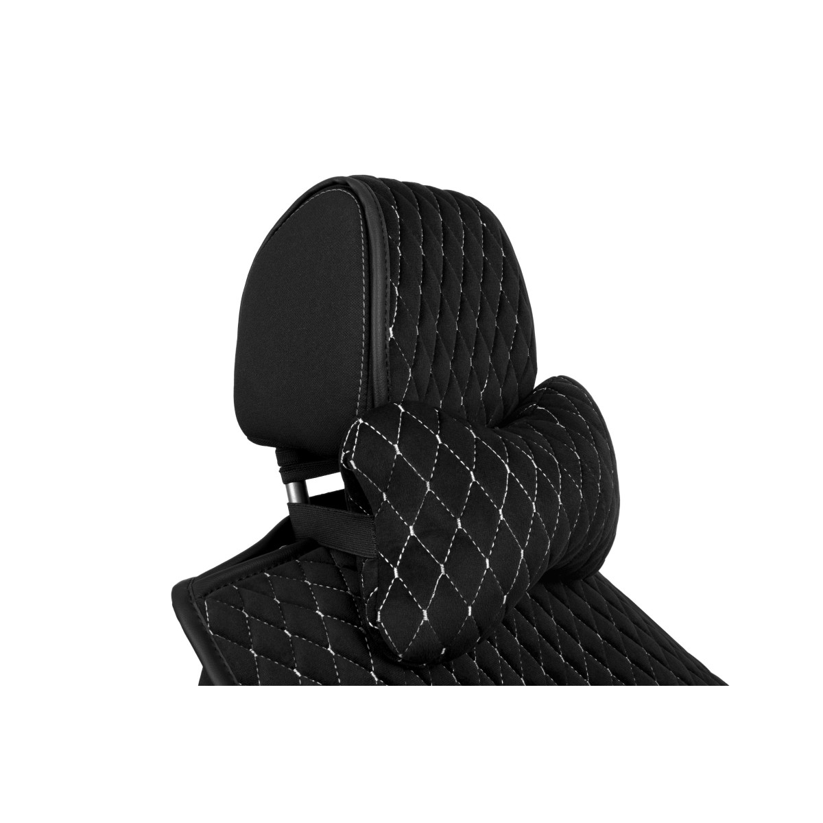 EVAtech Auto Kakla Spilvens 27x16 cm - melna / baltas šuvums EVAtech Auto Kakla Spilvens 27x16 cm - melna / baltas šuvums