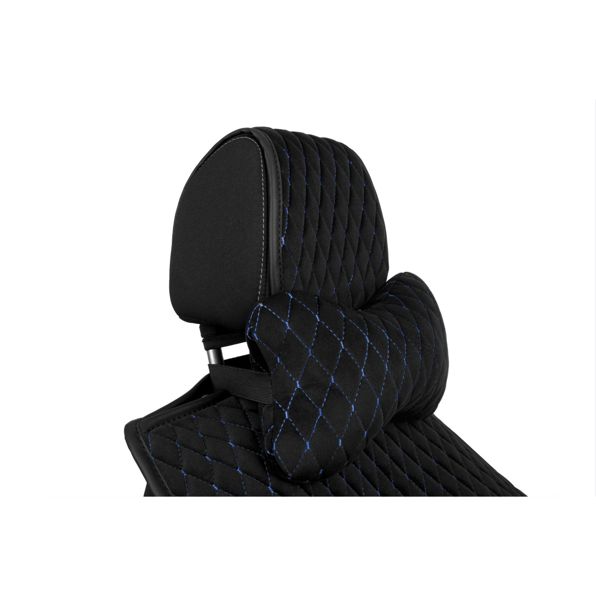 EVAtech Auto Kakla Spilvens 27x16 cm - melna / zils šuvums EVAtech Auto Kakla Spilvens 27x16 cm - melna / zils šuvums
