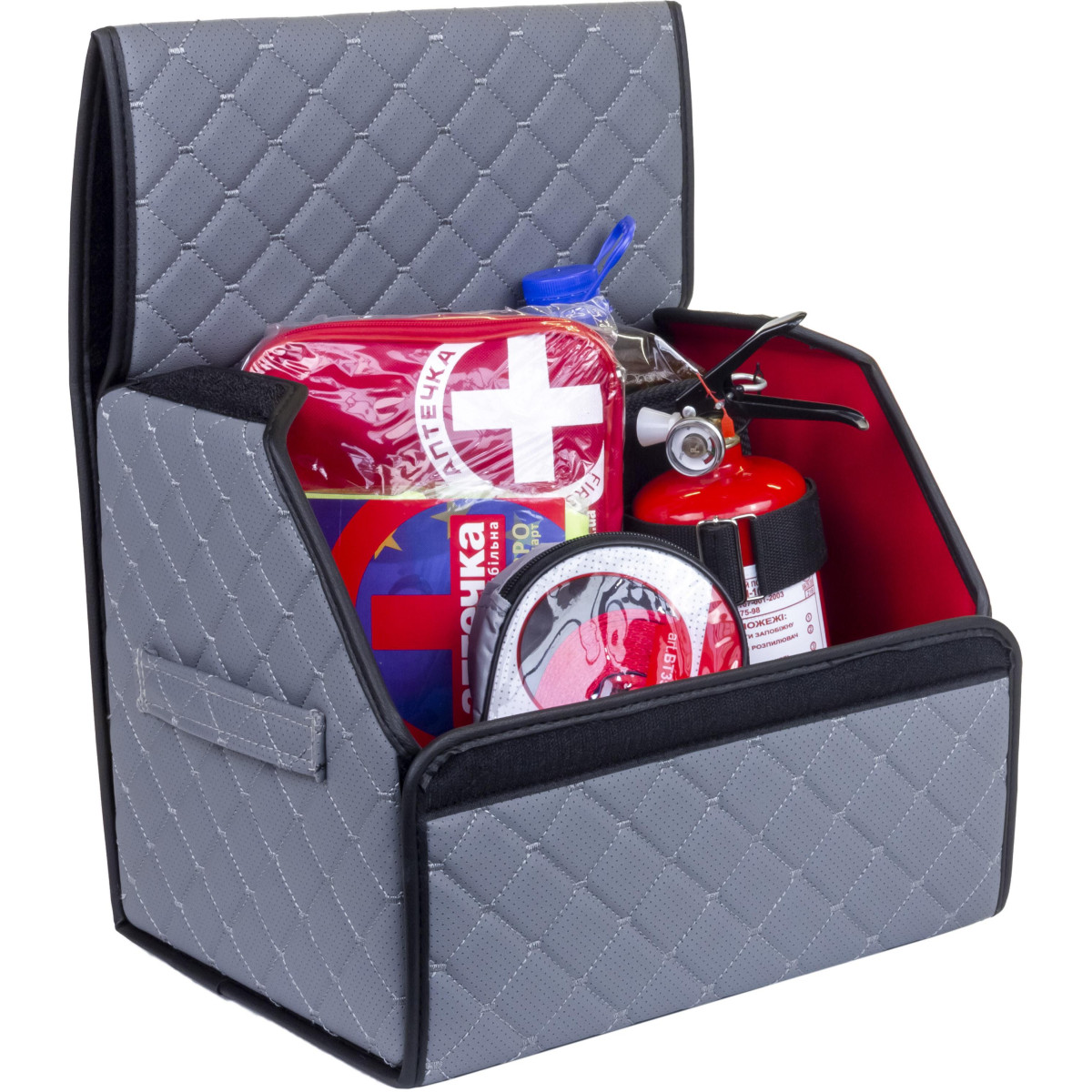 EVAtech Bagāžas nodalījuma organizators ECO S 30x30x35 cm - pelēks / melnas malas / pelēkas šuvums / sarkans iekšpuse