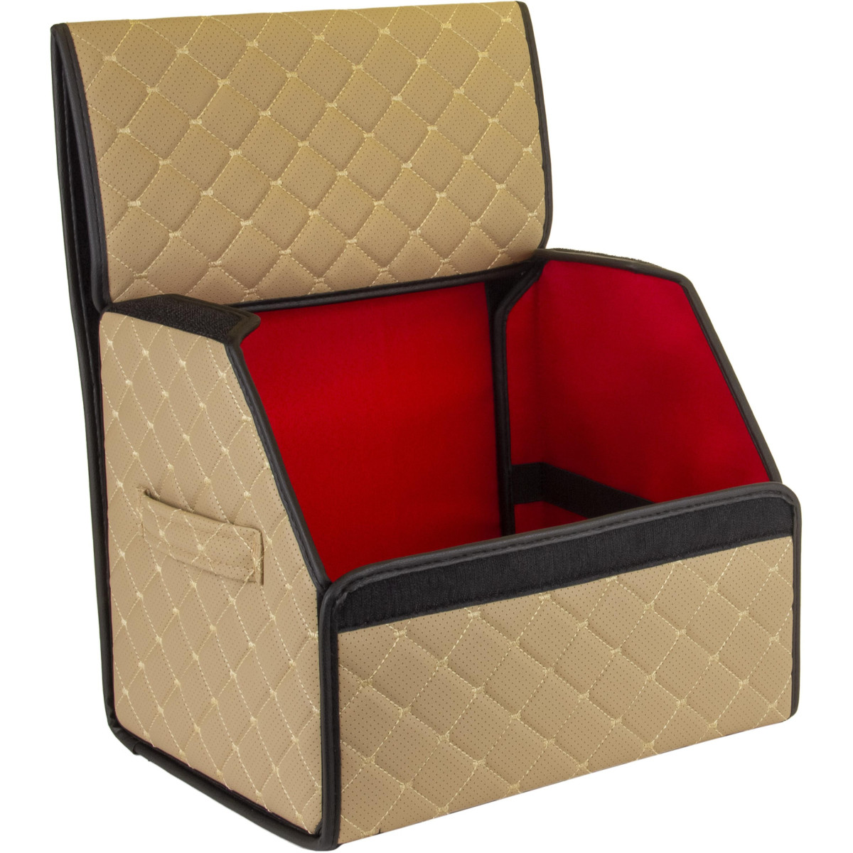 EVAtech Bagāžas nodalījuma organizators ECO S 30x30x35 cm - smilšu / melnas malas / smilšu šuvums / sarkans iekšpuse