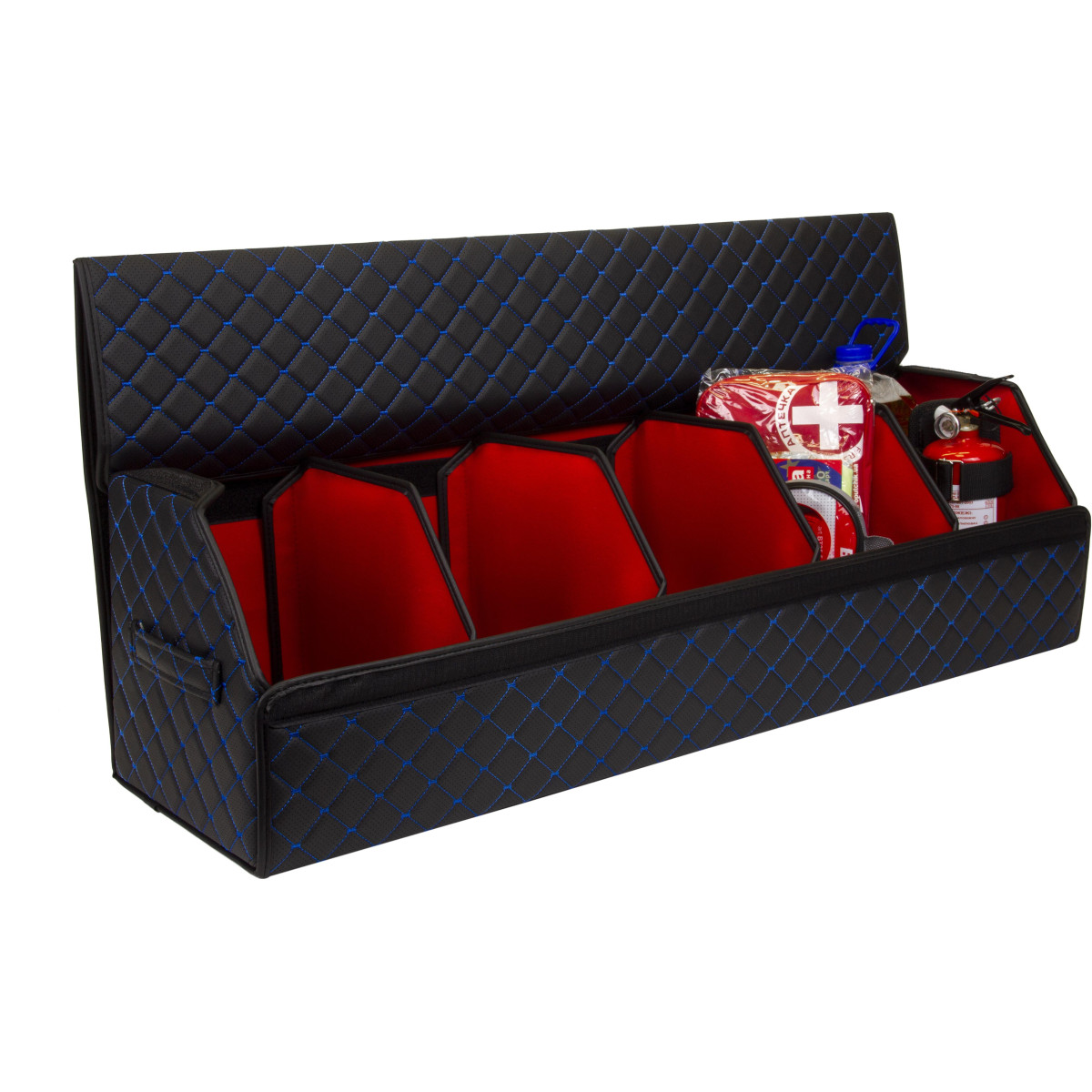 EVAtech Bagāžas nodalījuma organizators ECO XXL 30x30x100 cm - melna / melnas malas / zils šuvums / sarkans iekšpuse