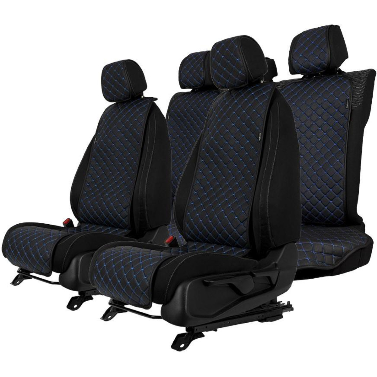 EVAtech ECO Basic sēdekļu pārvalki, 3gab. - melna / melnas malas / zils šuvums