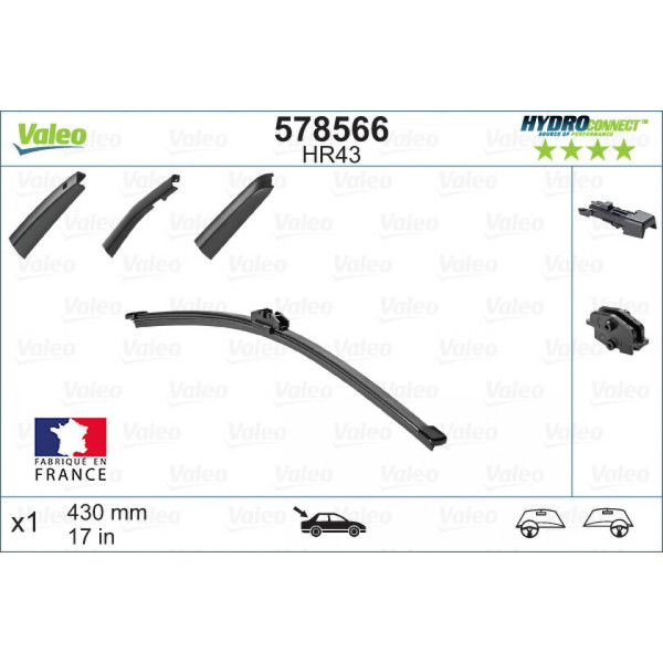 Aizmugures tīrītājs Valeo HydroConnect HR43, 430 mm