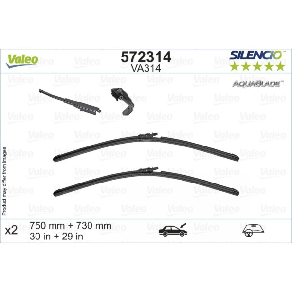 Tīrītāju komplekts Valeo Aquablade VA314, 750/730 mm