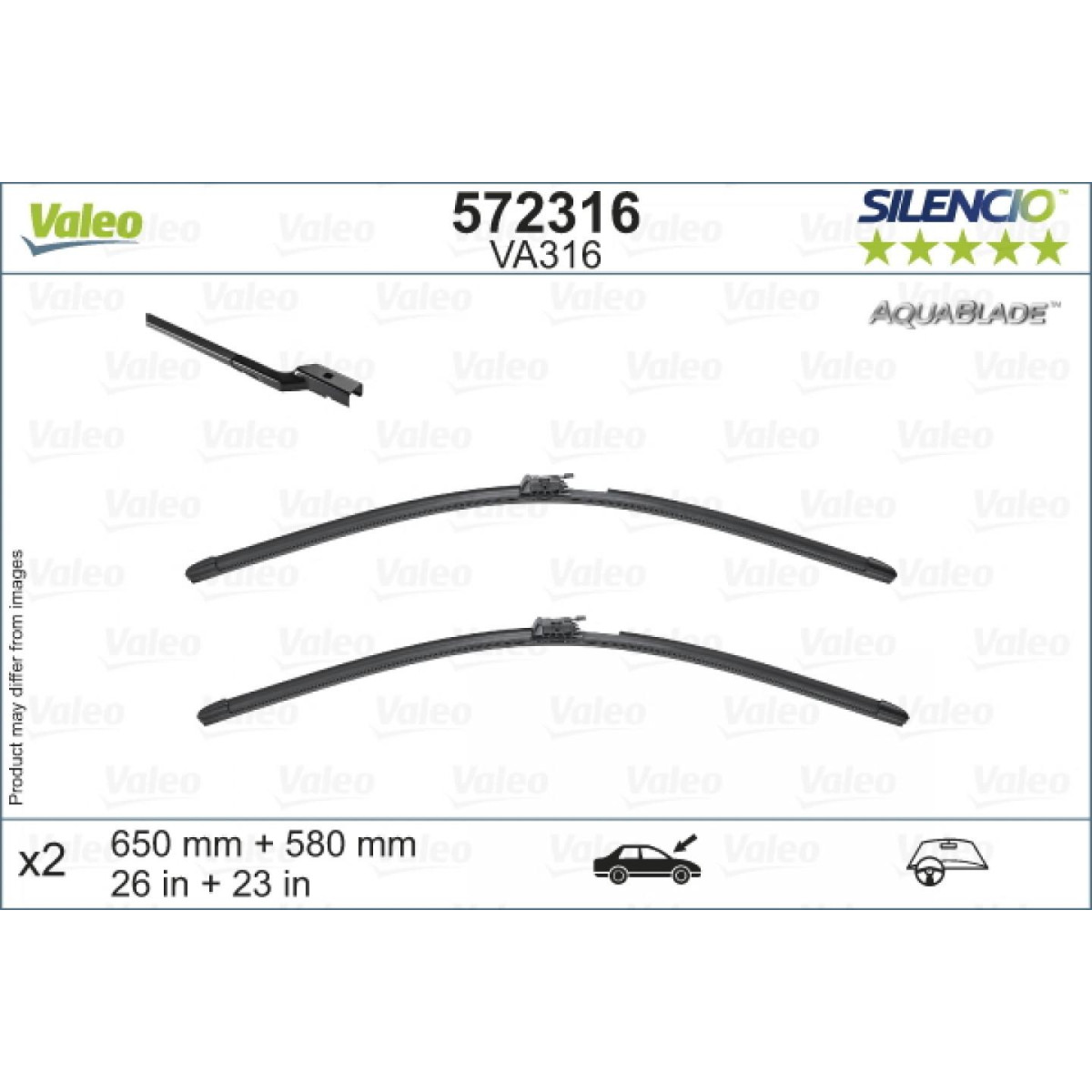 Tīrītāju komplekts Valeo Aquablade VA316, 650/580 mm Tīrītāju komplekts Valeo Aquablade VA316, 650/580 mm