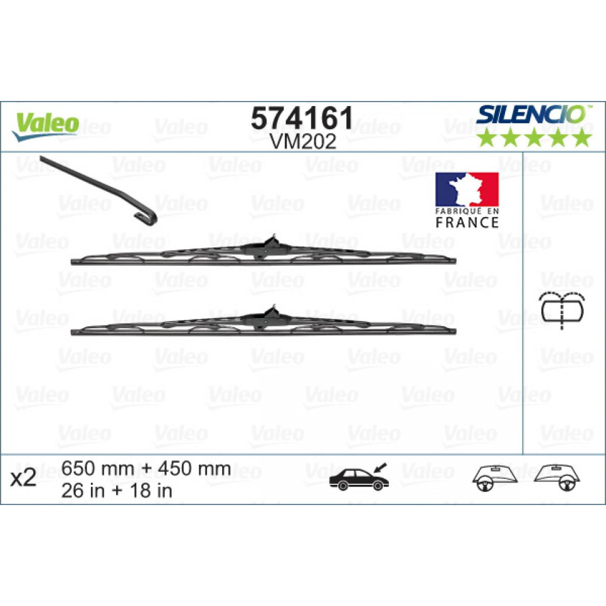 Tīrītāju komplekts Valeo Silencio Performance X2 VM202, 650/450 mm Tīrītāju komplekts Valeo Silencio Performance X2 VM202, 650/450 mm