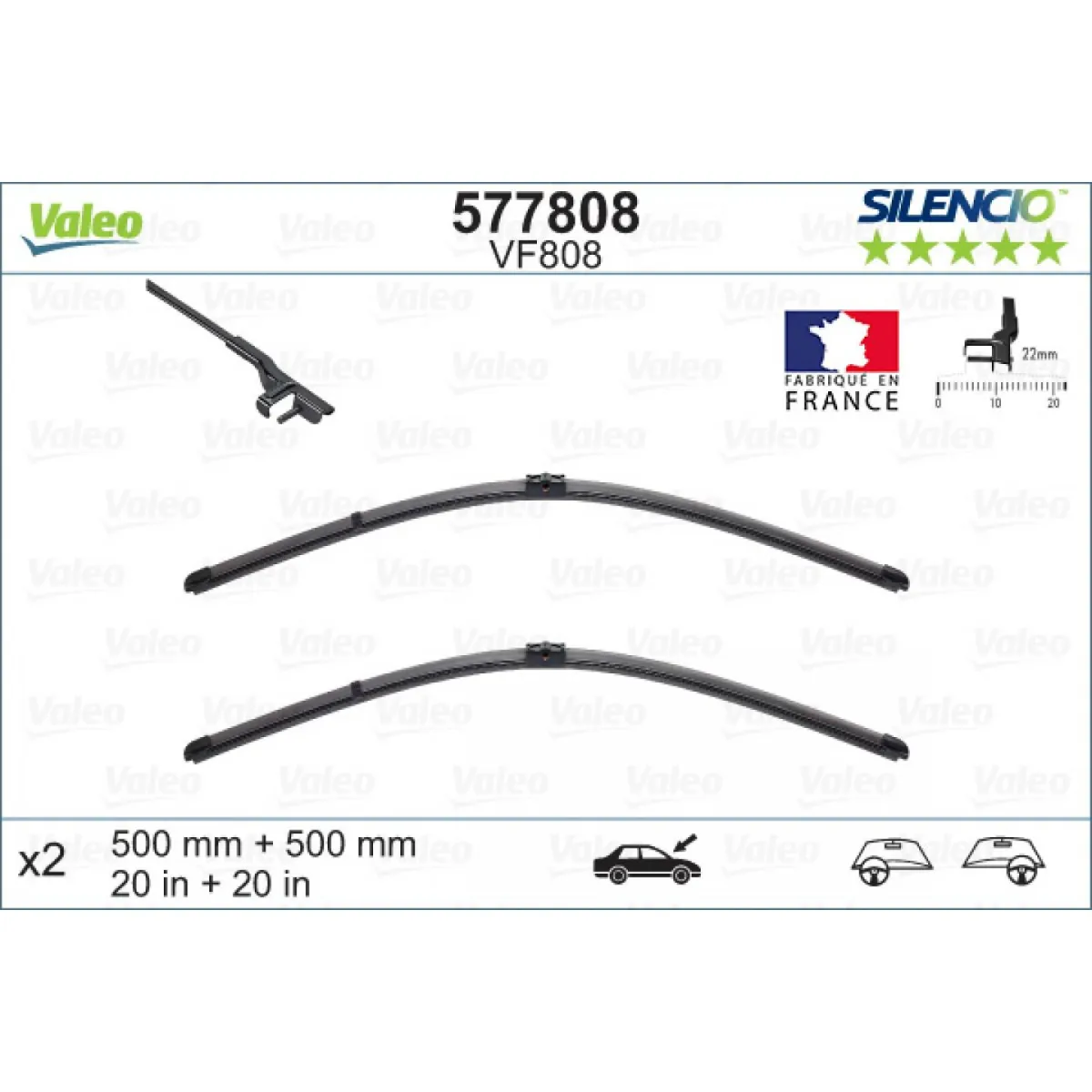 Tīrītāju komplekts Valeo Silencio VF808, 500/500 mm Tīrītāju komplekts Valeo Silencio VF808, 500/500 mm