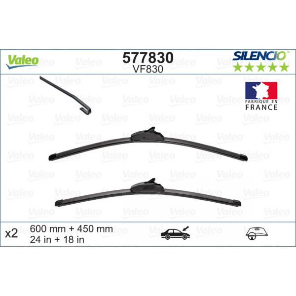 Tīrītāju komplekts Valeo Silencio VF830, 600/450 mm