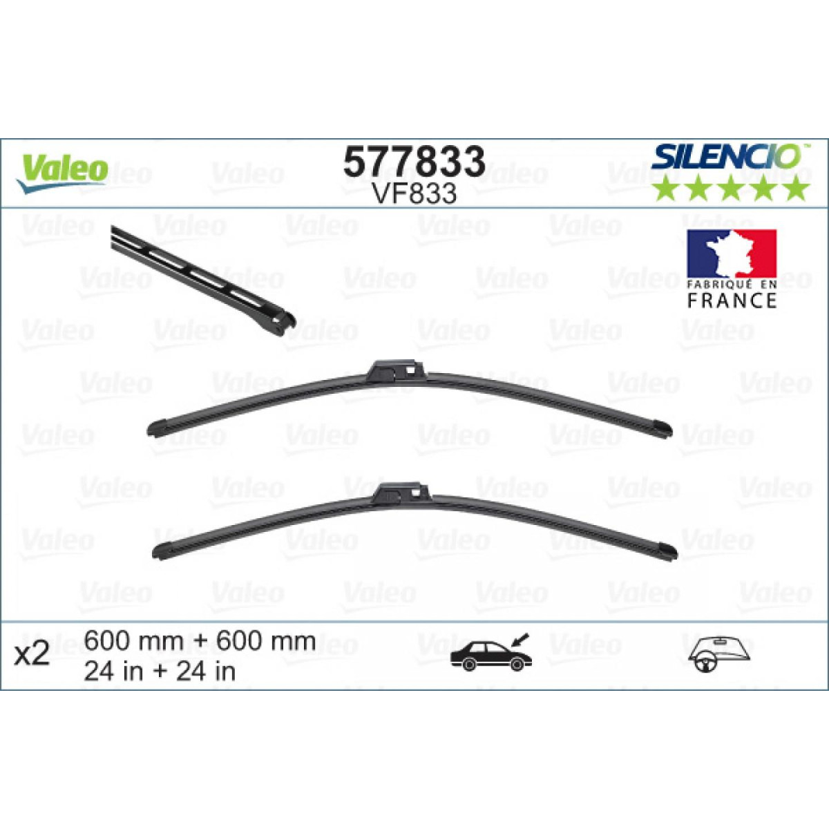 Tīrītāju komplekts Valeo Silencio VF833, 600/600 mm Tīrītāju komplekts Valeo Silencio VF833, 600/600 mm