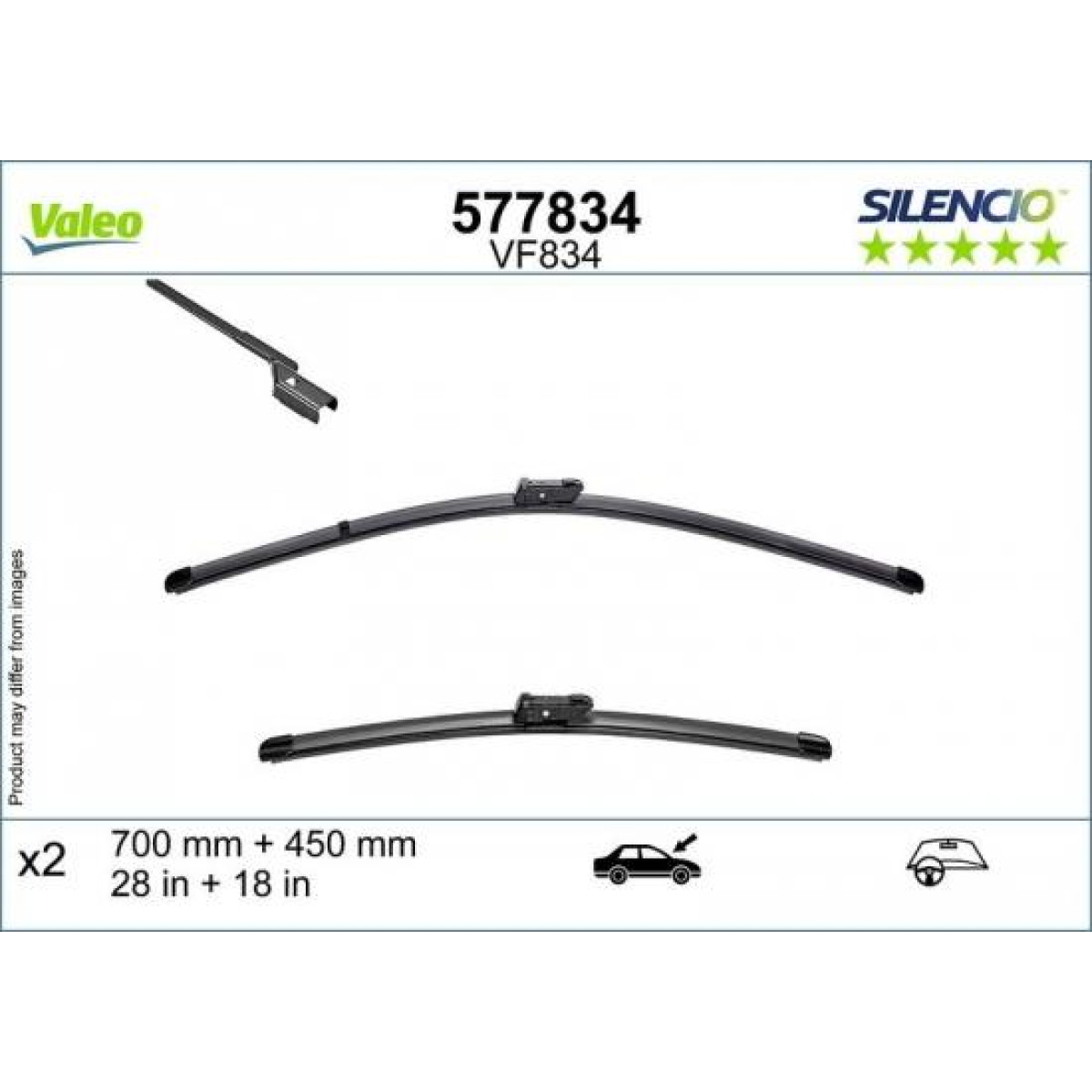 Tīrītāju komplekts Valeo Silencio VF834, 700/450 mm