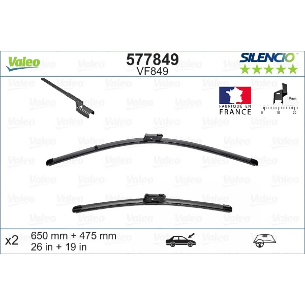 Tīrītāju komplekts Valeo Silencio VF849, 650/475 mm Tīrītāju komplekts Valeo Silencio VF849, 650/475 mm