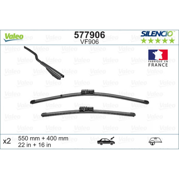 Tīrītāju komplekts Valeo Silencio VF906, 550/400 mm