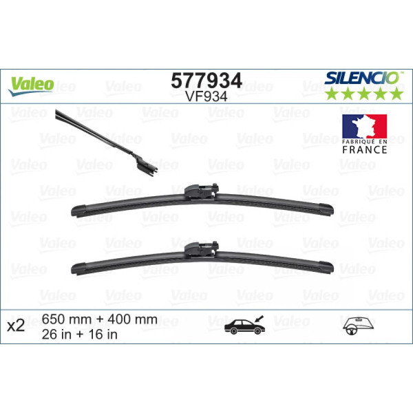 Tīrītāju komplekts Valeo Silencio VF934, 650/400 mm