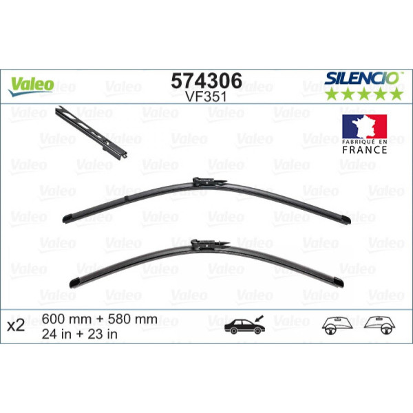 Tīrītāju komplekts Valeo Silencio X.TRM OE VF351, 600/580 mm