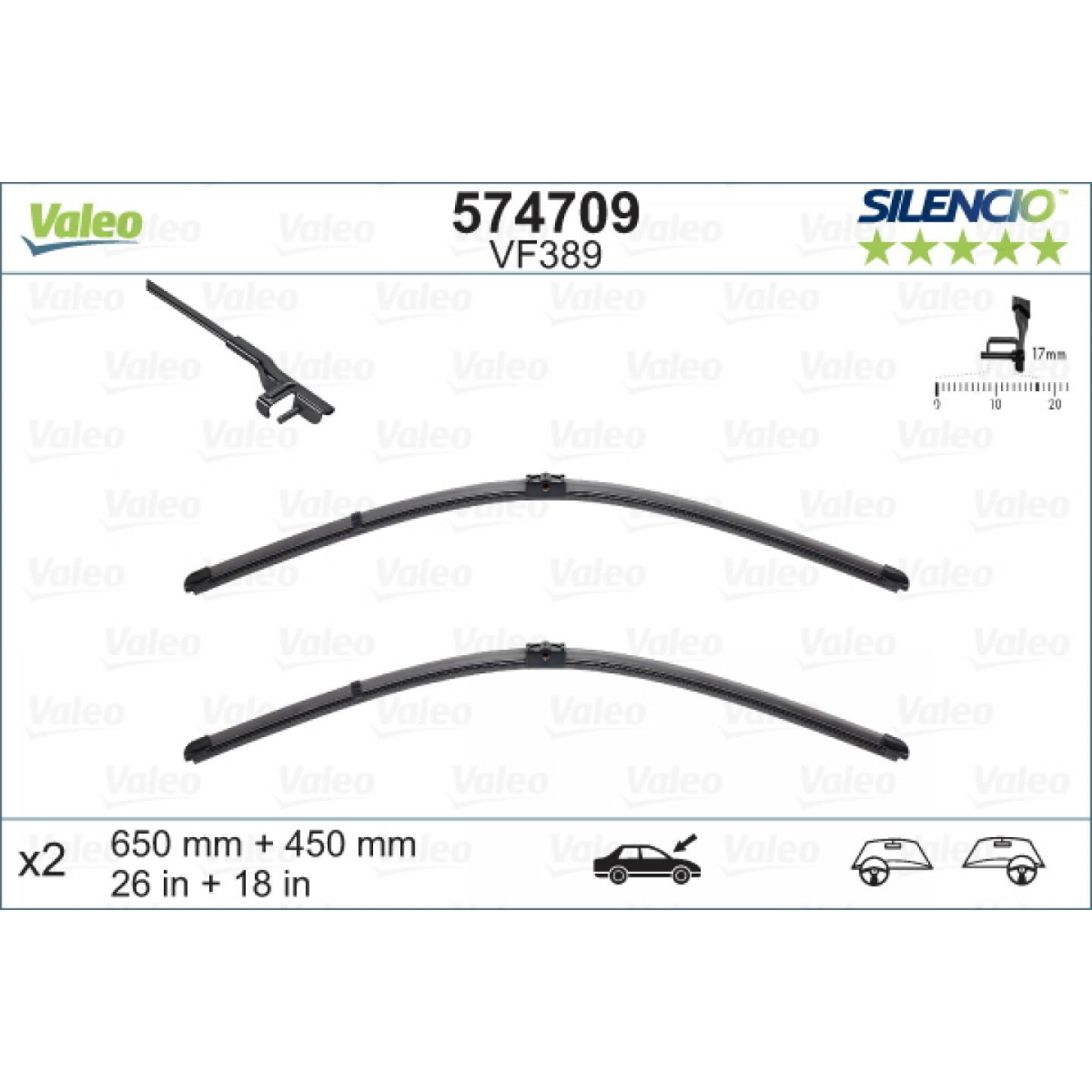 Tīrītāju komplekts Valeo Silencio X.TRM OE VF389, 650/450 mm Tīrītāju komplekts Valeo Silencio X.TRM OE VF389, 650/450 mm