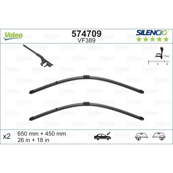 Tīrītāju komplekts Valeo Silencio X.TRM OE VF389, 650/450 mm
